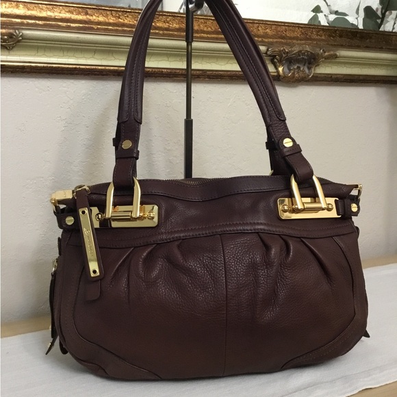 b. makowsky Handbags - b. makowsky Chocolate Brown Leather Shoulder Bag with Gold Hardware